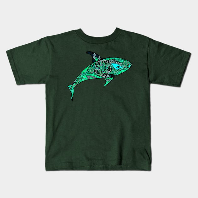 Green Orca Whale design Kids T-Shirt by Sailfaster Designs